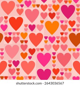 Vector Valentines Day pattern with classic heart layout and warm salmon squares for sweet and girly designs