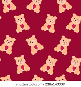 Vector Valentine's Day pattern. Pattern with cute bear for wrapper, card, banner for Valentine's day, for kids. Vector illustration.