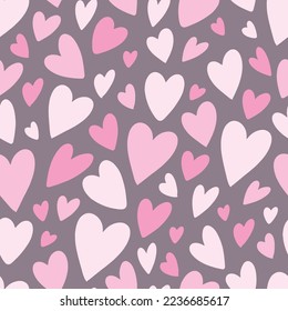 Vector Valentines day pattern with hearts in doodle style. Hand drawn seamless background design for wrapping paper, textile, banners. 