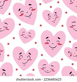 Vector Valentines day pattern with hearts in doodle style. Hand drawn seamless background design for wrapping paper, textile, banners. 
