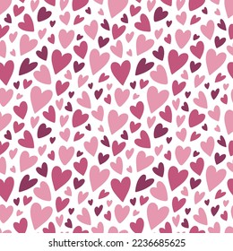 Vector Valentines day pattern with hearts in doodle style. Hand drawn seamless background design for wrapping paper, textile, banners. 