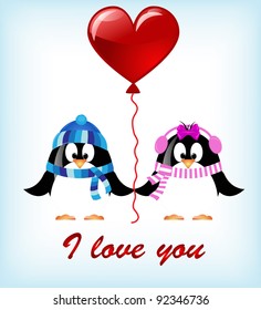 vector Valentines day penguins