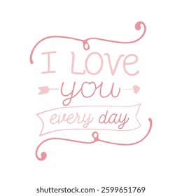 Vector Valentine's Day Postcard. Hand Lettering with Hearts.