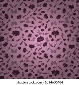 Vector. Valentine':s day print, seamless hand craft expressive ink typography pattern. Love. Poster with different doodle. Hipster funky painted style texture on neutral, violet and pink colors.