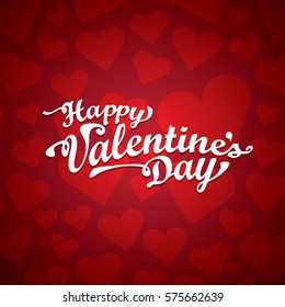 vector valentines day vector red greeting card with hearts and calligraphic text. happy valentines day banner with lettering