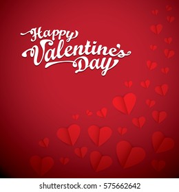 vector valentines day vector red greeting card with hearts and calligraphic text. happy valentines day banner with lettering