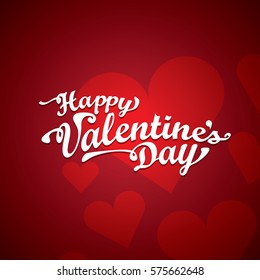 vector valentines day vector red greeting card with hearts and calligraphic text. happy valentines day banner with lettering