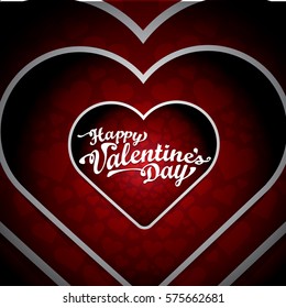 vector valentines day vector red greeting card with hearts and calligraphic text. happy valentines day banner with lettering