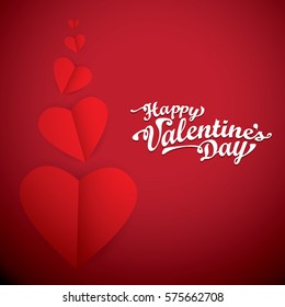 vector valentines day vector red greeting card with hearts and calligraphic text. happy valentines day banner with lettering