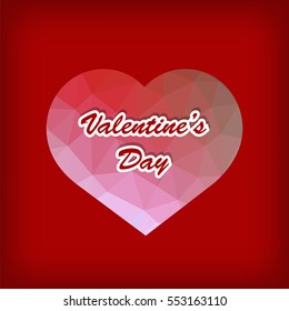 Vector Valentines Day Romantic Banner with Polygonal Heart on Red Background.