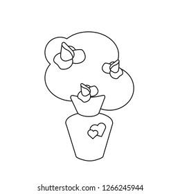 vector valentines day roses bouquet in the vase. Valentine's day illustration. Line art for cartoon design, vector icon.