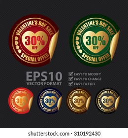 Vector : Valentine's Day Sale 30% Off Special Offer Infographics Peeling Sticker, Label, Icon, Sign or Badge