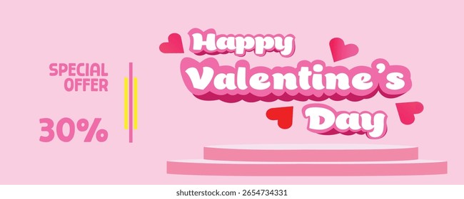 Vector of Valentine's Day Sale Banner Template with Pink Background, Floating Hearts and Romantic Decorations for Seasonal Shopping and Discount Promotion design art.