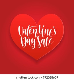 Vector Valentine's Day Sale hand lettering. Festive calligraphy on heart shape background for label, ad banner etc.