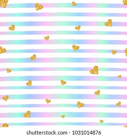 Vector Valentines day seamless pattern background with hearts of gold
