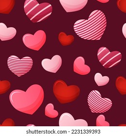 Vector Valentines day seamless pattern. Illustration hearts shapes on purple background. Romantic backdrop for wallpaper, print, textile, fabric, wrapping.