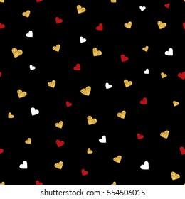 Vector Valentines day seamless pattern background with hearts of gold and black. Vector illustration EPS10