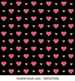 Vector Valentines day seamless pattern background with hearts of gold