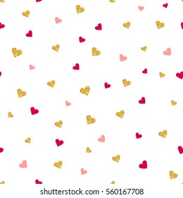 Vector Valentines day seamless pattern background with hearts of gold