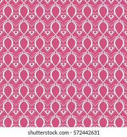 Vector Valentines day seamless pattern with hearts of pink cabaret color for background Wedding Invitation Card.