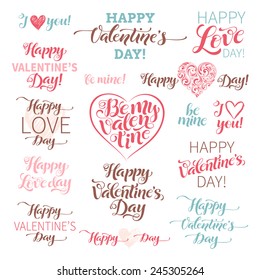 Vector Valentine's Day set of graphic elements. Lettering and calligraphy design for holidays invitation, greeting cards, labels, stickers and posters.