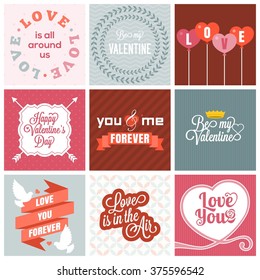 Vector valentine`s day set, headline, labels, emblems and other decorative elements.set 1