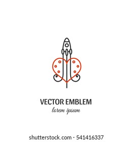 Vector Valentine's day  symbol in trendy line style isolated on white background. Heart and rocket. Icon in linear style.