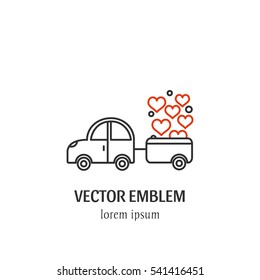 Vector Valentine's day  symbol in trendy line style isolated on white background. Car and hearts. Icon in linear style.
