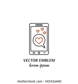 Vector Valentine's day  symbol in trendy line style isolated on white background. Phone with hearts. Icon in linear style.