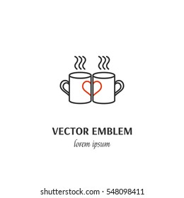 Vector Valentine's day  symbol in trendy line style isolated on white background. Heart cups. Icon in linear style.