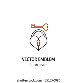 Vector Valentine's day  symbol in trendy line style isolated on white background. Heart lock and key. Icon in linear style.