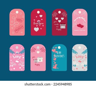 Etiquetas vectoras del Día de San Valentín , Diseño dibujado a mano en tarjetas , colección de etiquetas o afiches, diseño creativo perfecto para el Día de San Valentín .