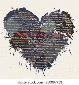Vector valentines day text in the form of heart on a blots ink.Heart on Valentines Day.Love