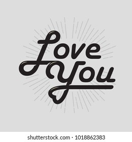 Vector Valentines Day text with glitter elements. Shine hand drawn letters, Black and gold. I love you. Romantic quote for design greeting cards, tattoo, holiday invitations