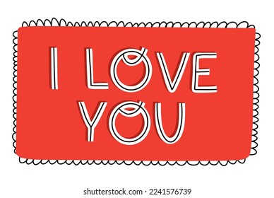Vector Valentines Day text. I love you. Romantic quote for design greeting cards, tattoo, holiday invitations. Hand drawn design elements. Handwritten modern brush lettering.