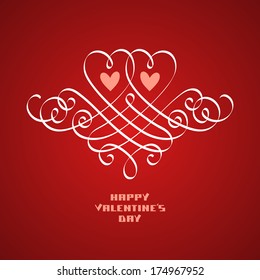 Vector Valentine's Day. and wedding card with calligraphic hearts. Decorative red illustration for print, web. Concept of couple enamored 