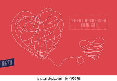 Vector Valentine's day or wedding template card with tied hearts design