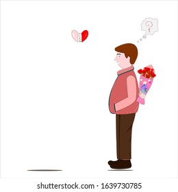 Vector Valentine's Day,Concept ,Lonely ,Celibate , do not know who to give roses to anyone isolated on white background 