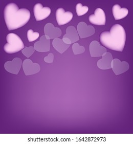 Vector of Valentine`s day,wedding background with hearts on violet background and space for text
