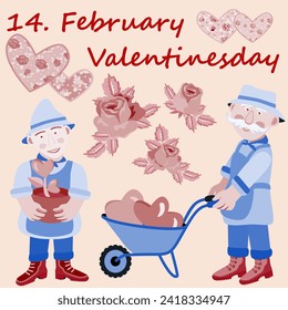 Vector: tarjeta de felicitación de San Valentín, ilustración de color, plantilla.
