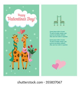 Vector Valentines greeting card with cute giraffe.