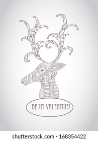 Vector Valentine's Greeting card with detailed doodle deer Deer
