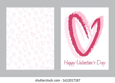 Vector Valentine's greeting card. Pink hearts with text on a white background