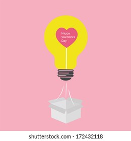Vector valentines heart bulb gift box,love unconditionally concept