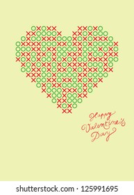 Vector Valentine's heart. - ticktacktoe game. Modern Valentine's motive. Much space around for your text.
