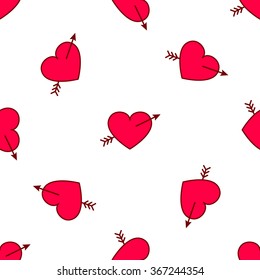 Vector valentines hearts with arrows seamless pattern. Wedding background. Love and passion design element