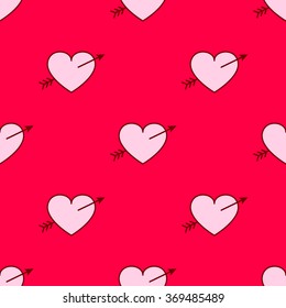 Vector valentines hearts with arrows seamless pattern. Wedding background. Love and passion design element