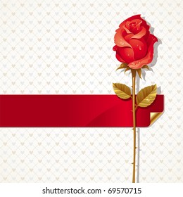 Vector Valentines illustration with Red rose and ribbon