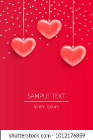 Vector Valentine's modern card with heart shaped and rose gold confetti