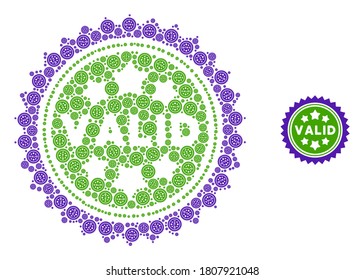 Vector valid stamp mosaic is made of scattered self valid stamp items. Fractal mosaic from valid stamp.